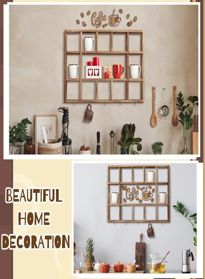 Cinnvoice Oversize Coffee Mug Display Shelf for Wall Wood Coffee Mug Rack Wall Mounted Shelf Cubes Cup Hooks Hanger with Bar Sign Decor for Kitchen Station Bar Accessories(Brown) - Image 5